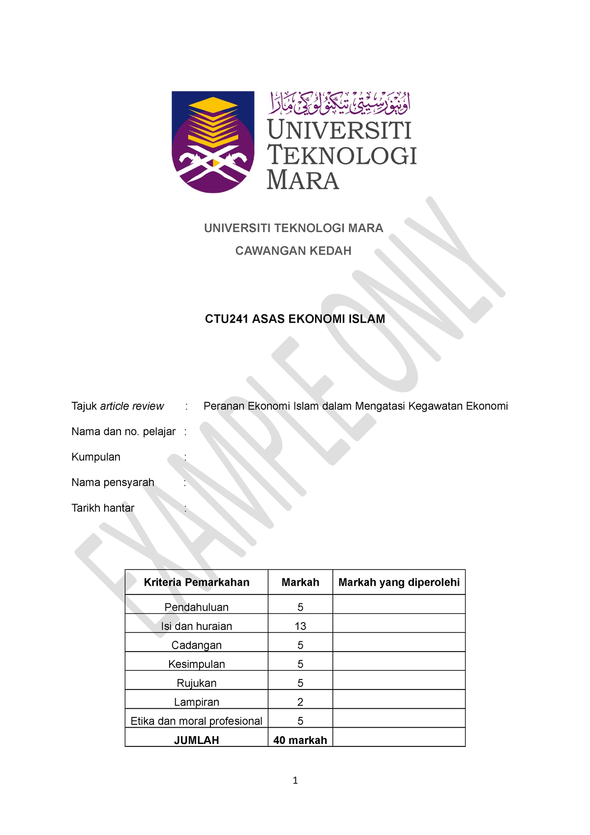 contoh assignment ctu 241