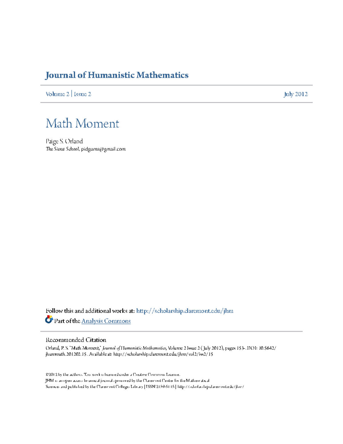 70975683 - Cours - Journal of Humanistic Mathematics Volume 2 | Issue 2 ...