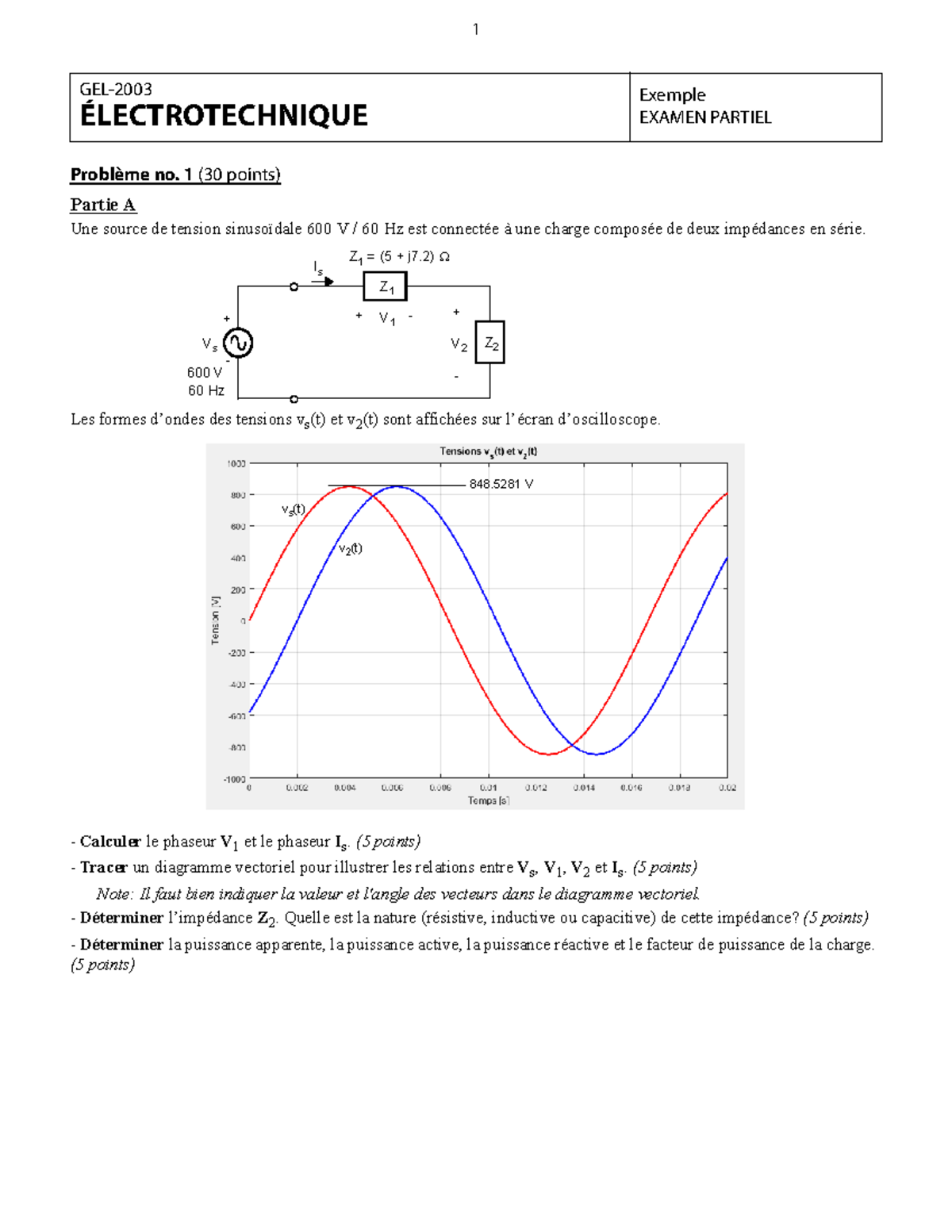 Exemple Examen Partiel (Mi-Session) - Problème No. 1 (30 Points) Partie ...