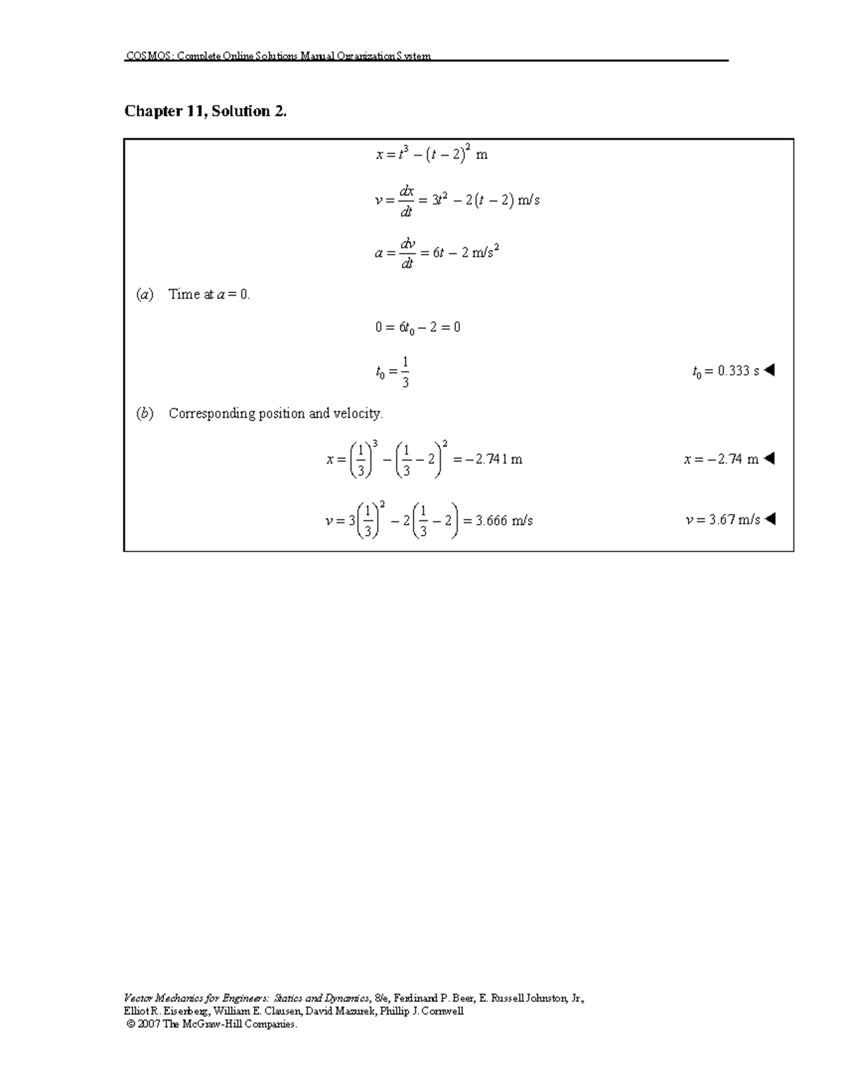 Solution Manual - Vector Mechanics Engineers Dynamics 8th Beer Chapter ...