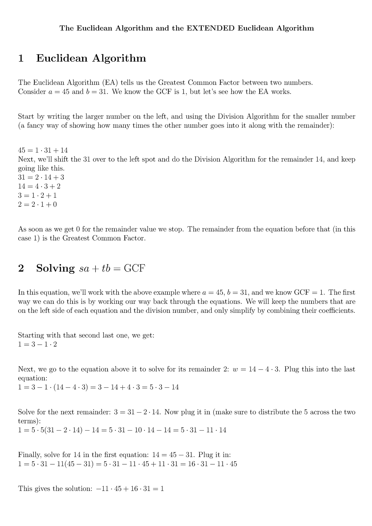 Extended Euclidean Algorithm - The Euclidean Algorithm And The EXTENDED ...