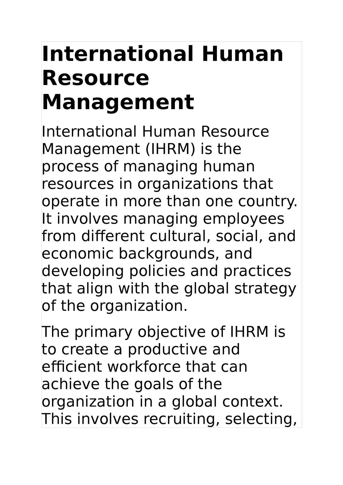 international human resource management case study