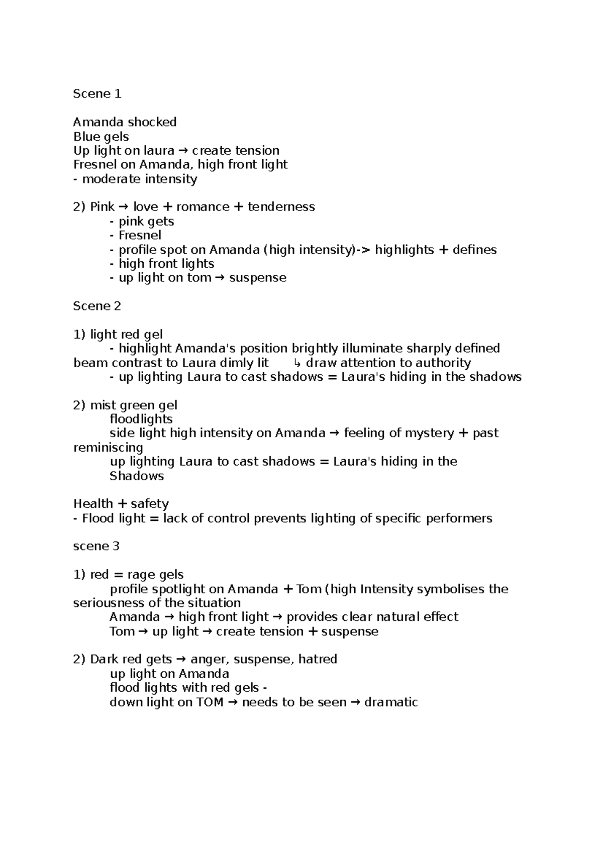 Scene 1 greek theatre notes Scene 1 Amanda shocked Blue gels Up