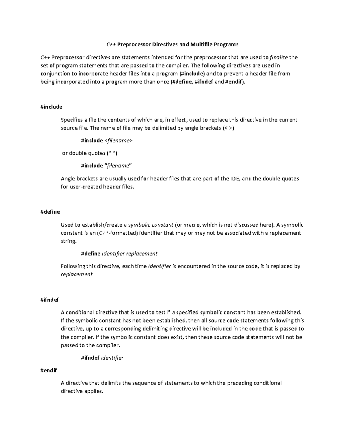 Preprocessor directives for multifile implementations - C++ ...
