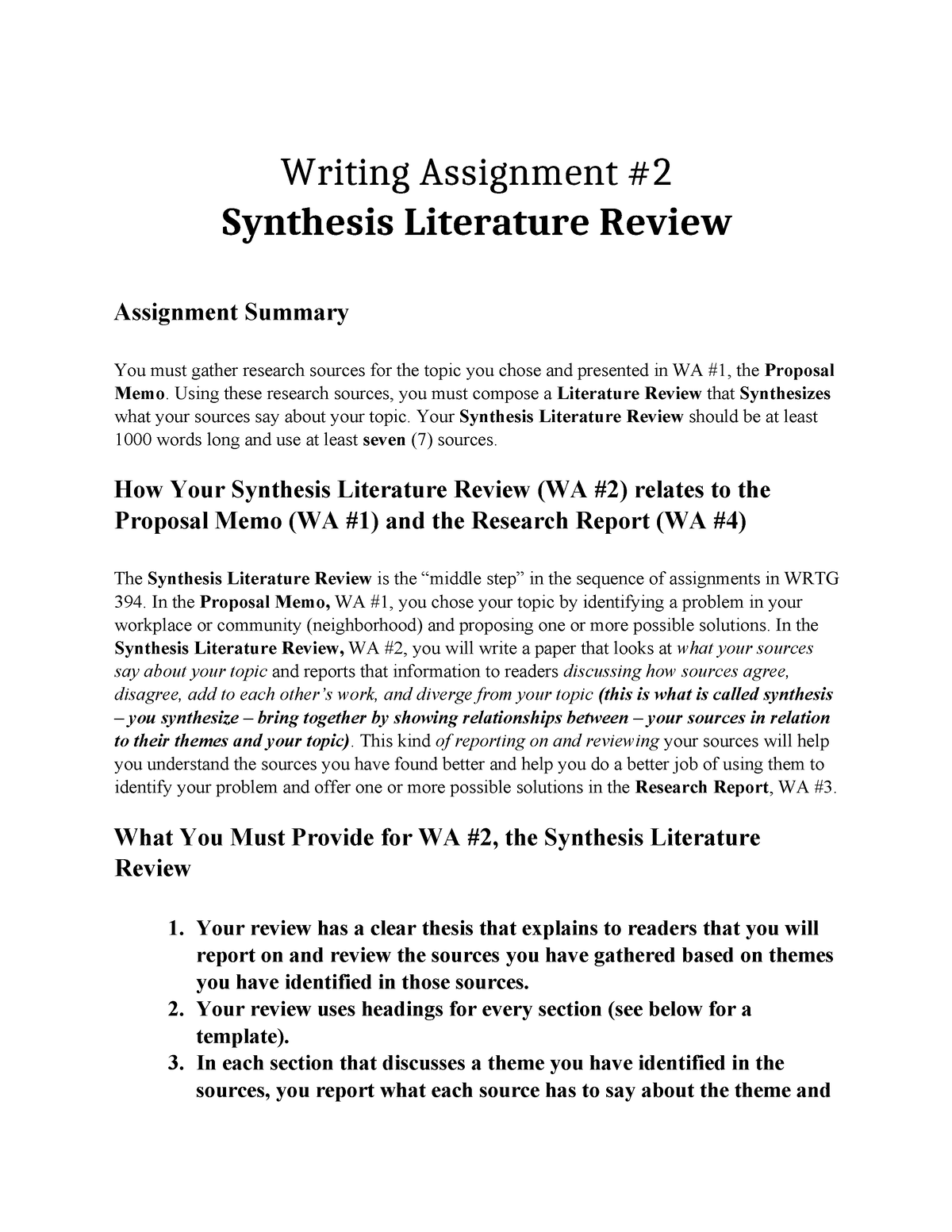 assignment synthesis literature review
