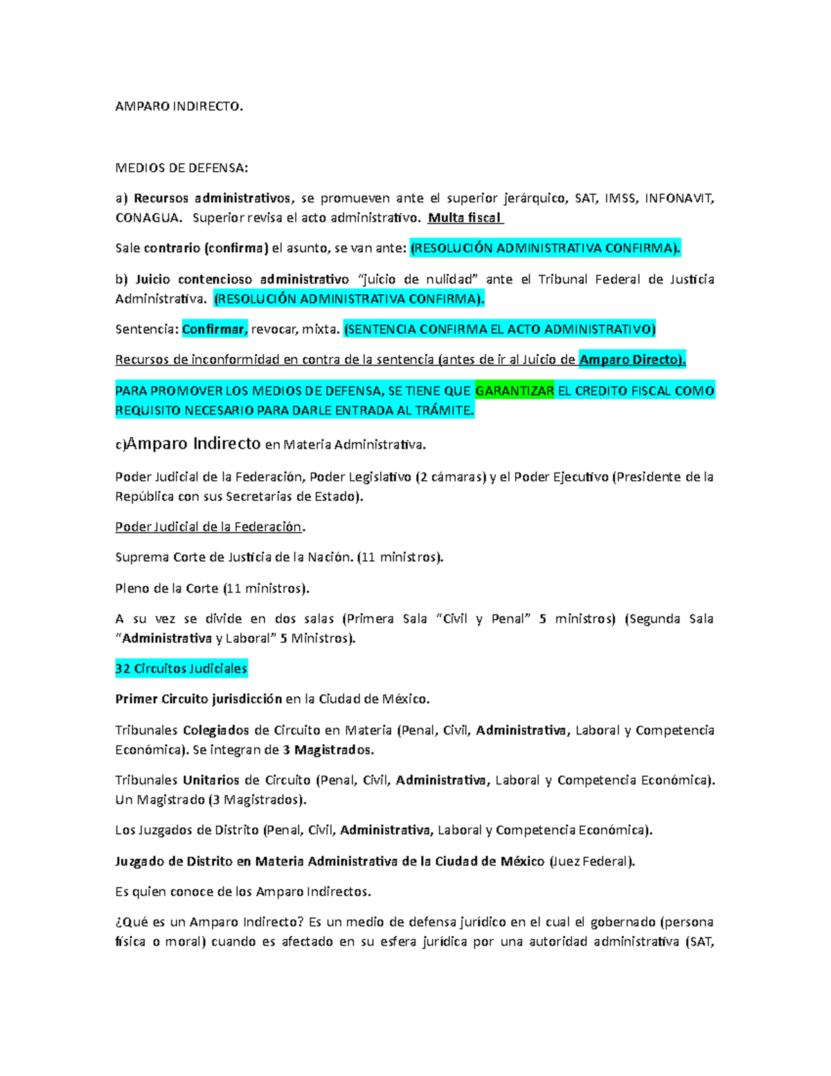 Amparo Indirecto apunte 1 - AMPARO INDIRECTO. MEDIOS DE DEFENSA: a ...