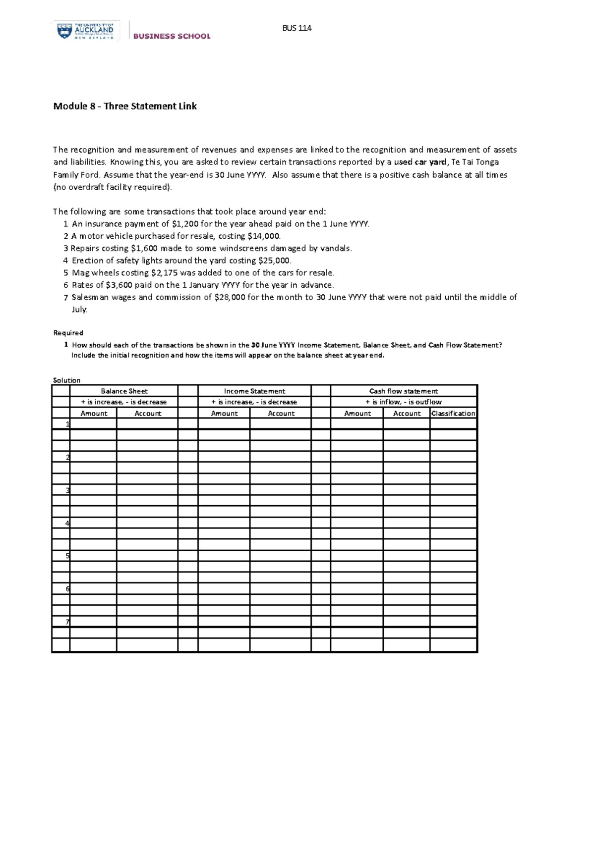 Module 8 Workshop Problem-2 Three Statement Link - Problem - Business ...