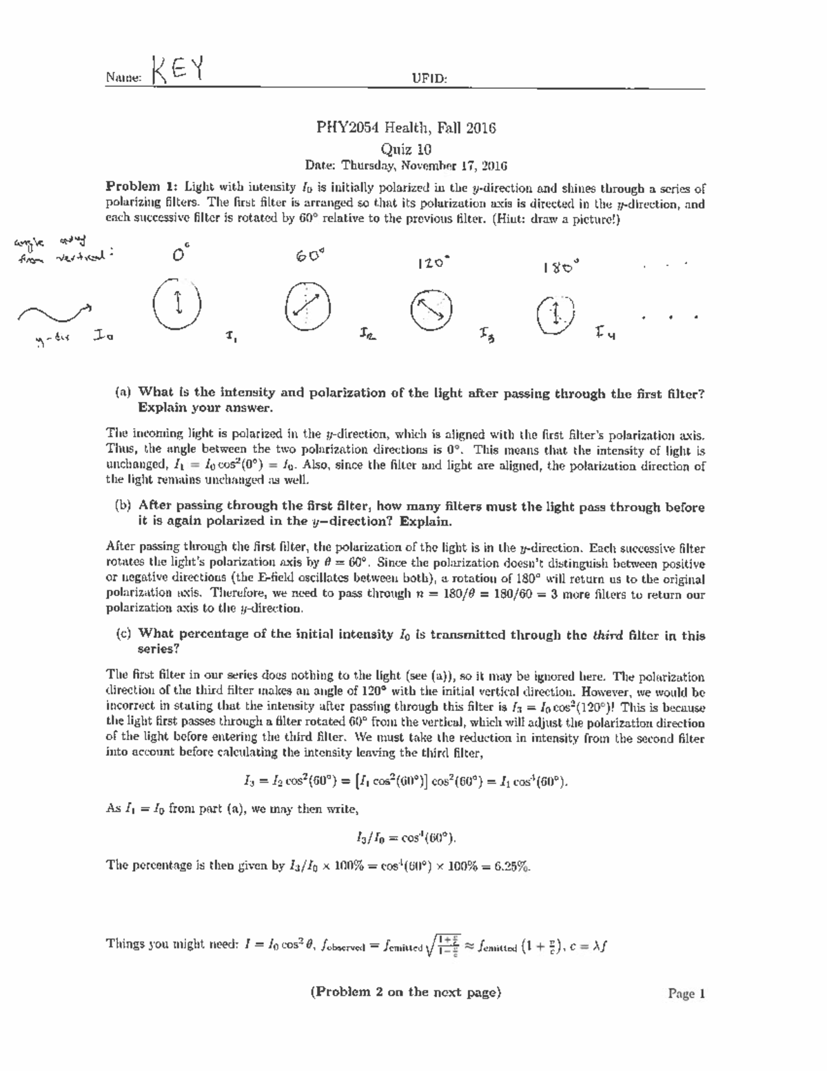 Quiz 10 Solution PHY 2054 Studocu