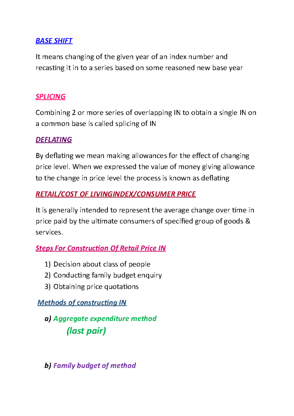 UNIT (75) 3.11 Deflating Splicing ETC BASE SHIFT It means changing of the given year of an