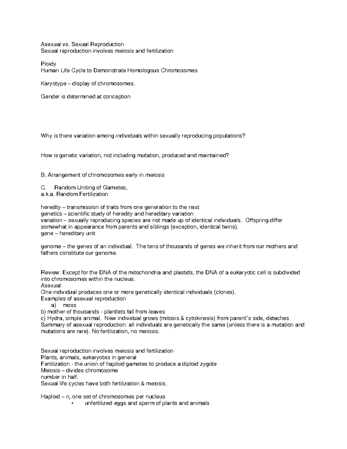 Asexual vs Sexual Reproduction - Asexual vs. Sexual Reproduction Sexual ...