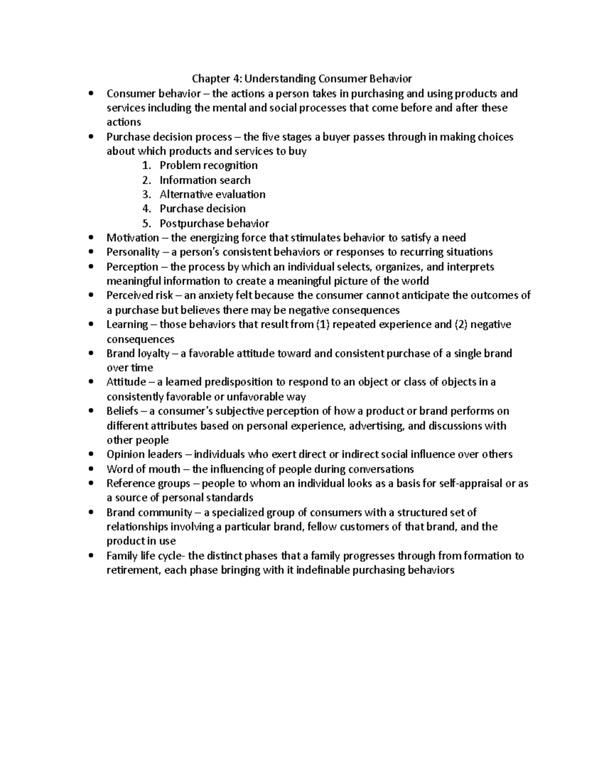 MKTG Chapter 4 Notes - Chapter 4: Understanding Consumer Behavior ...