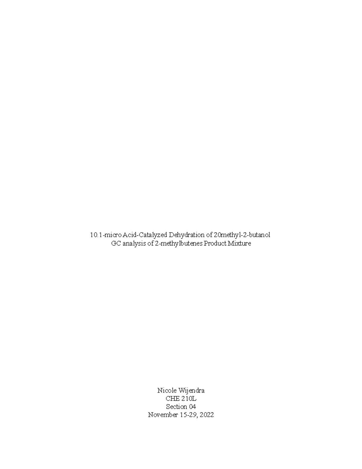 10.1-micro Acid Catalyzed Dehydration of 2-methyl-2-butanol and GC ...