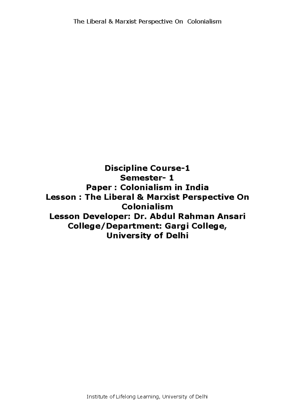 The Liberal & Marxist Perspective On Colonialism - Discipline Course ...