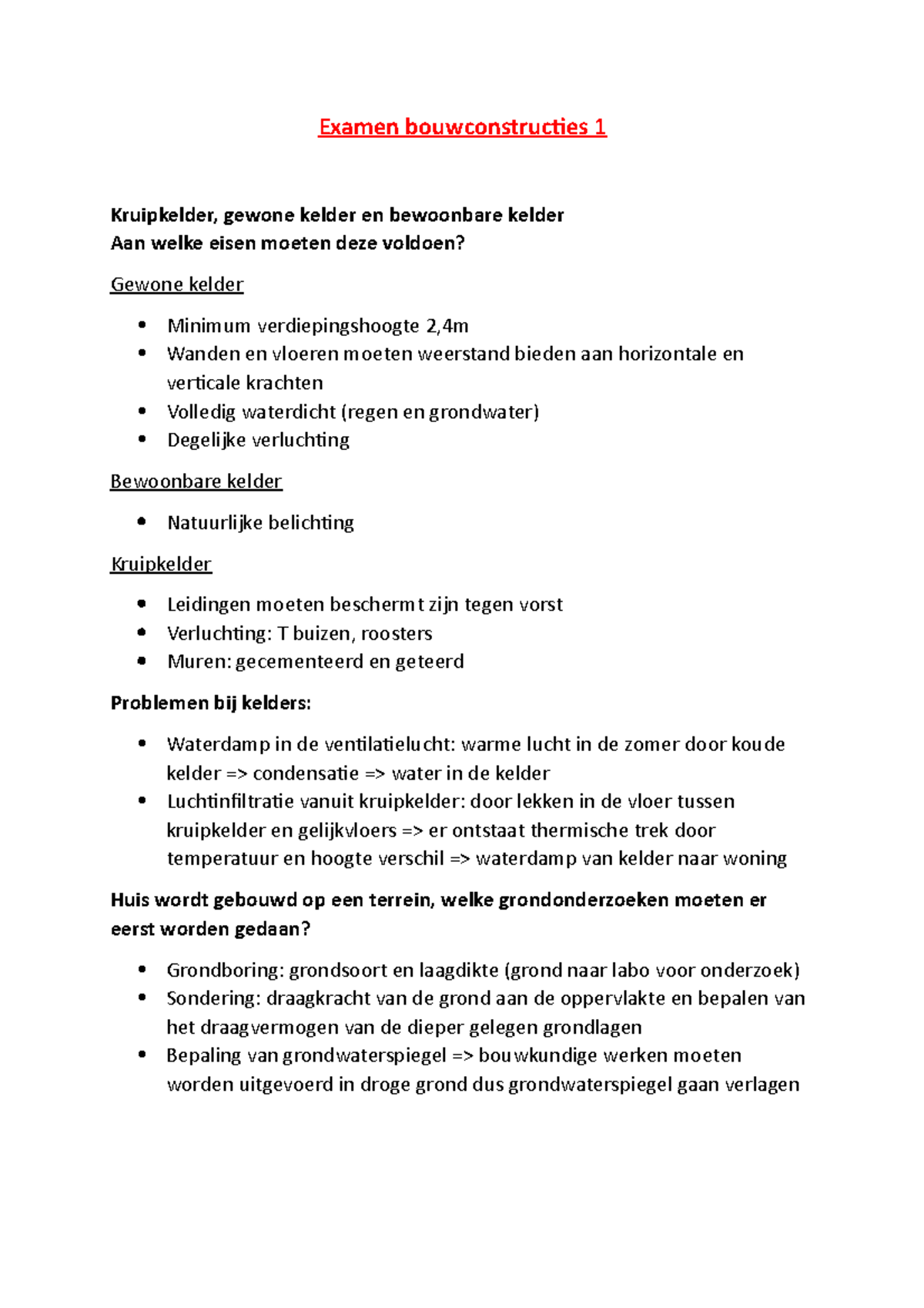 Examen Bouwconstructies 1 - Schilderij Ophangen) Draineerleidingen ...