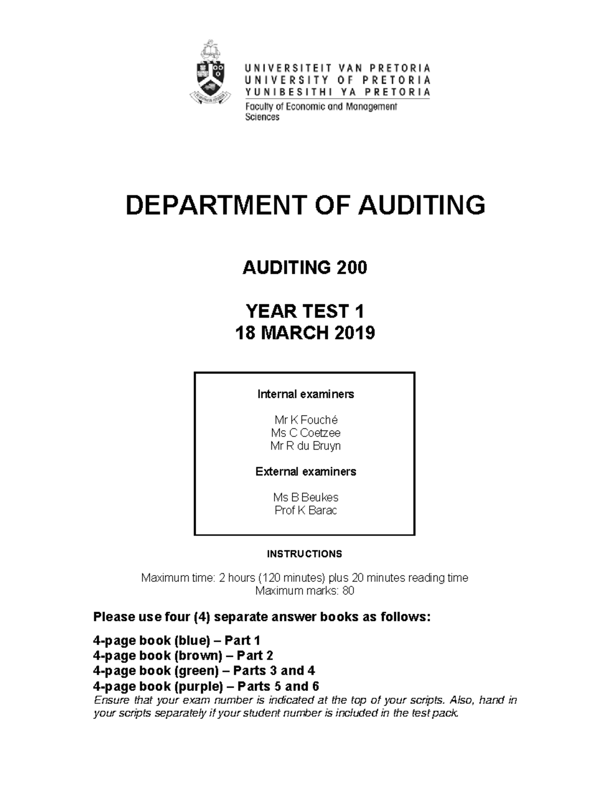 Year Test 1 Past Paper - Warning: Tt: Undefined Function: 32 Department 