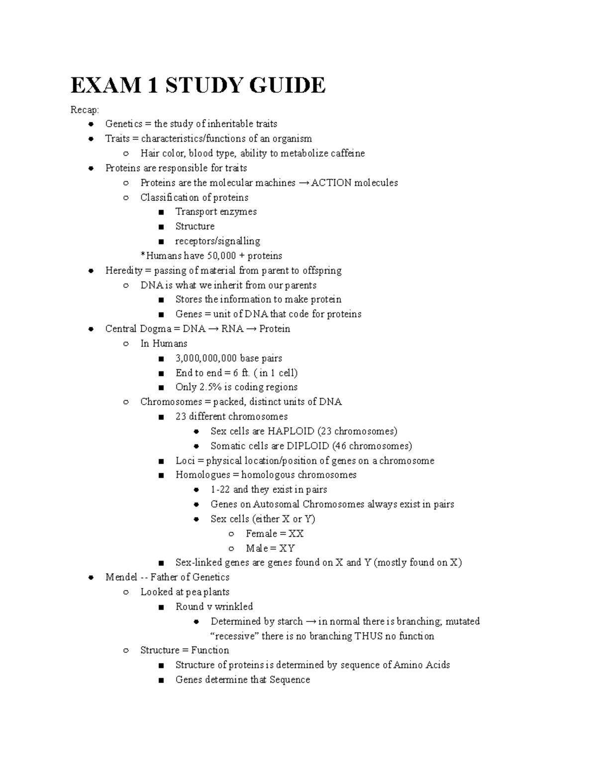 Genetics Study Guide: Exam 1 Recap - Studocu