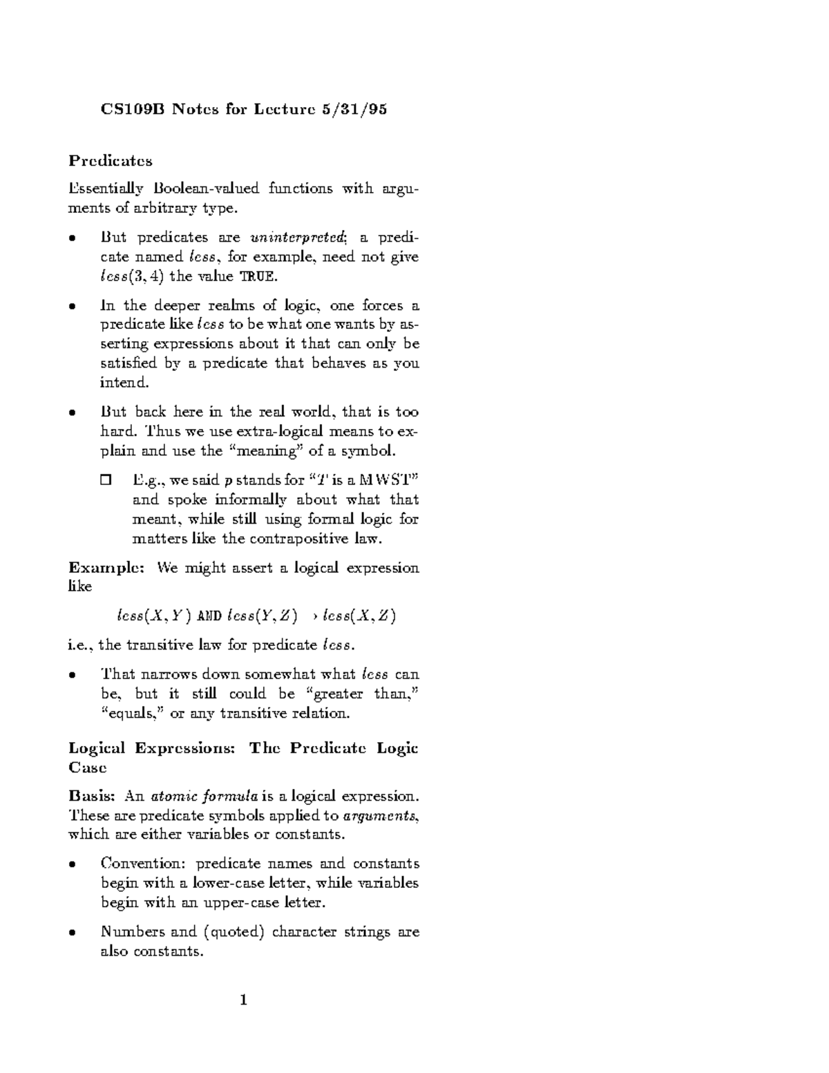 Notes 47 - Predicates - CS109BNotesforLecture 5/31/ Predicates ...