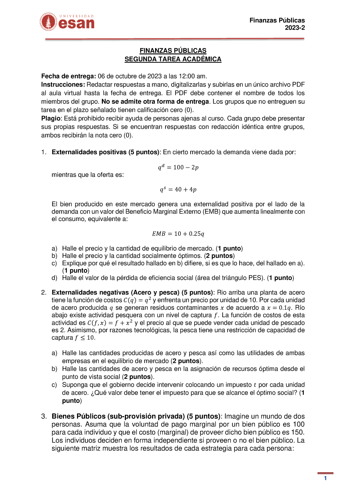 Segunda Tarea Académica - Finanzas Públicas 2023- 1 FINANZAS PÚBLICAS ...