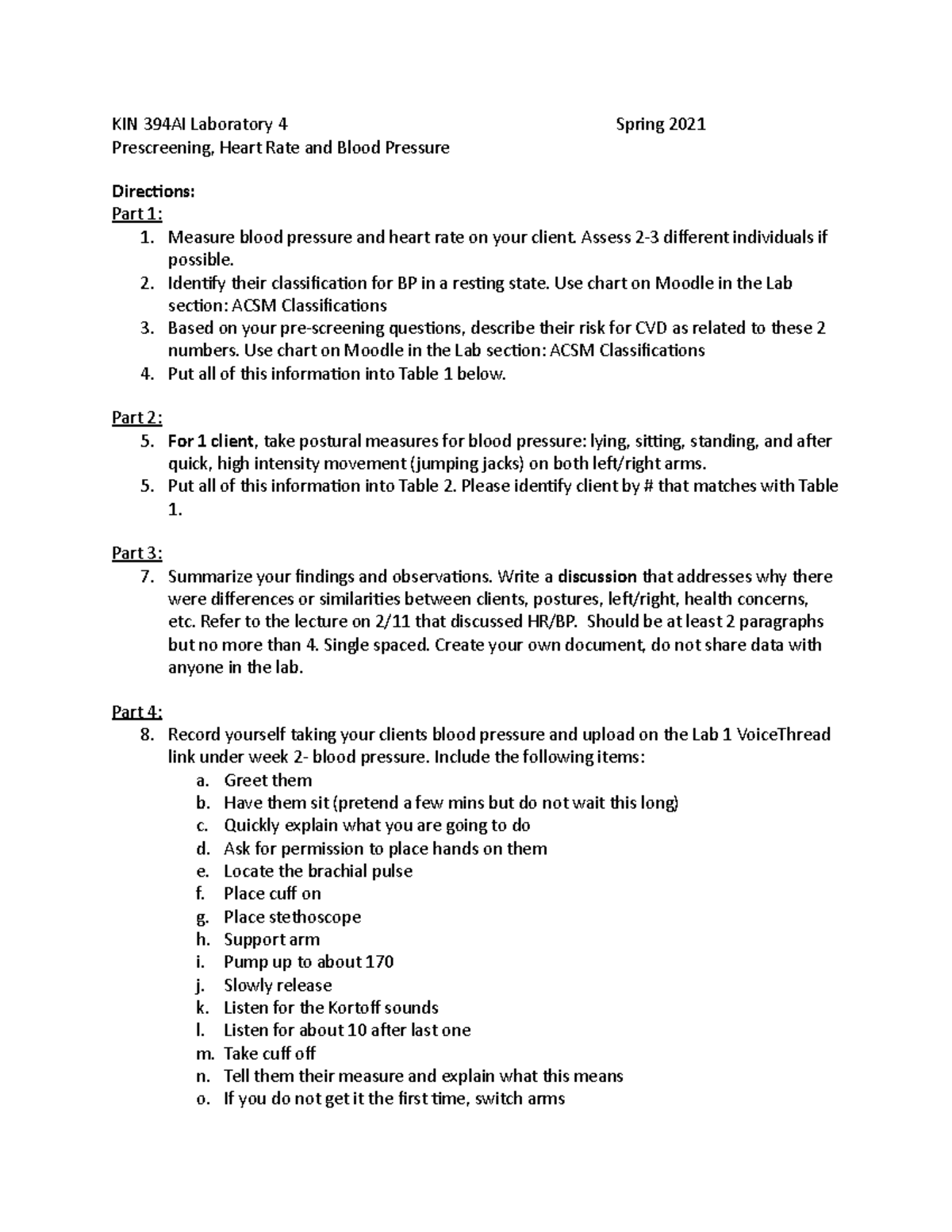 KIN 394AI Laboratory 4 - Grade: A - KIN 394AI Laboratory 4 Spring 2021 ...