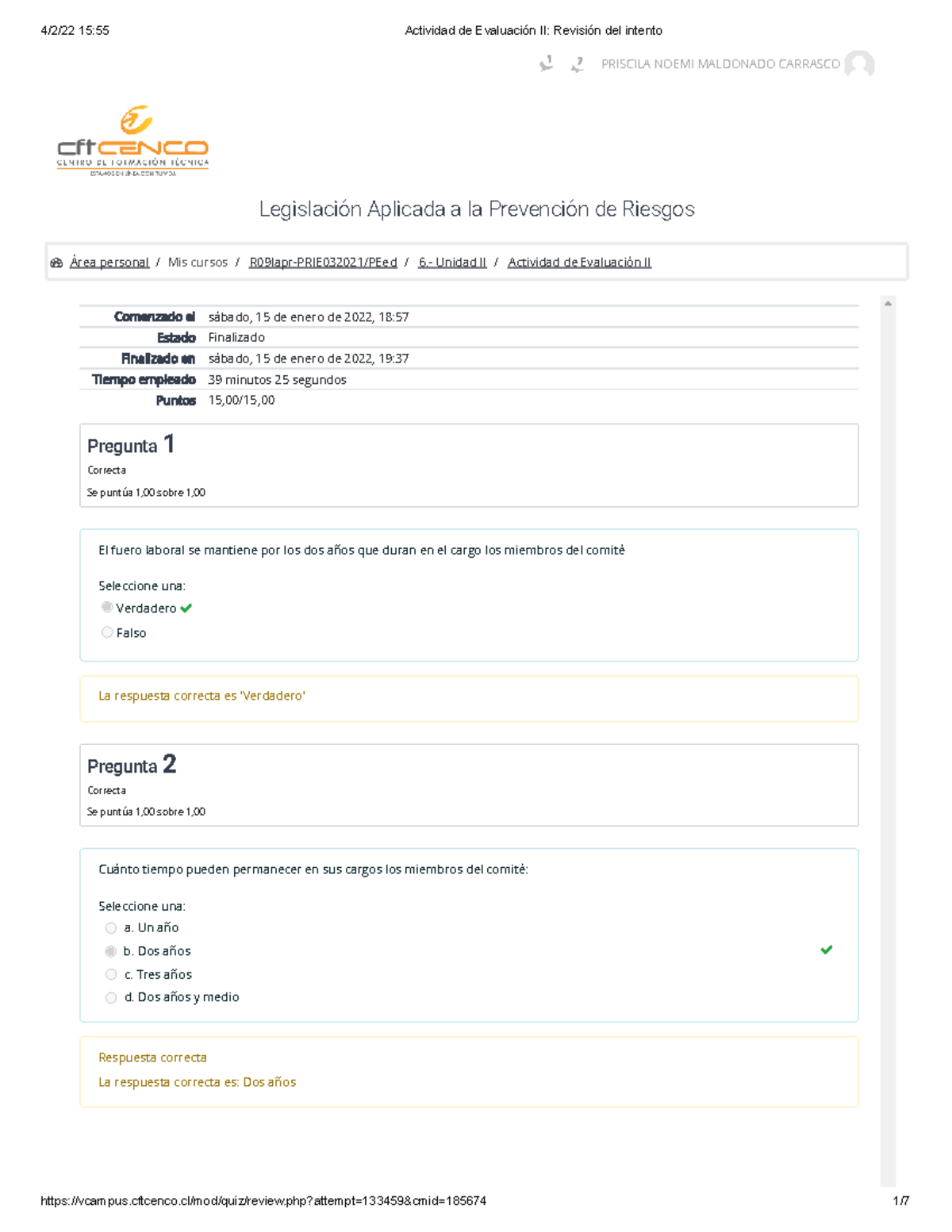 Evaluacion 2 Legislacion Aplicada A LA Prevencion DE Riesgos - Área ...