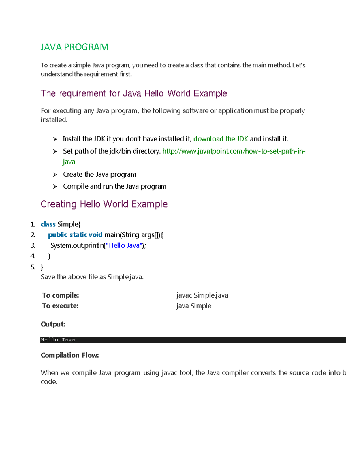 First JAVA Program Language AND IT Contents - JAVA PROGRAM To create a ...