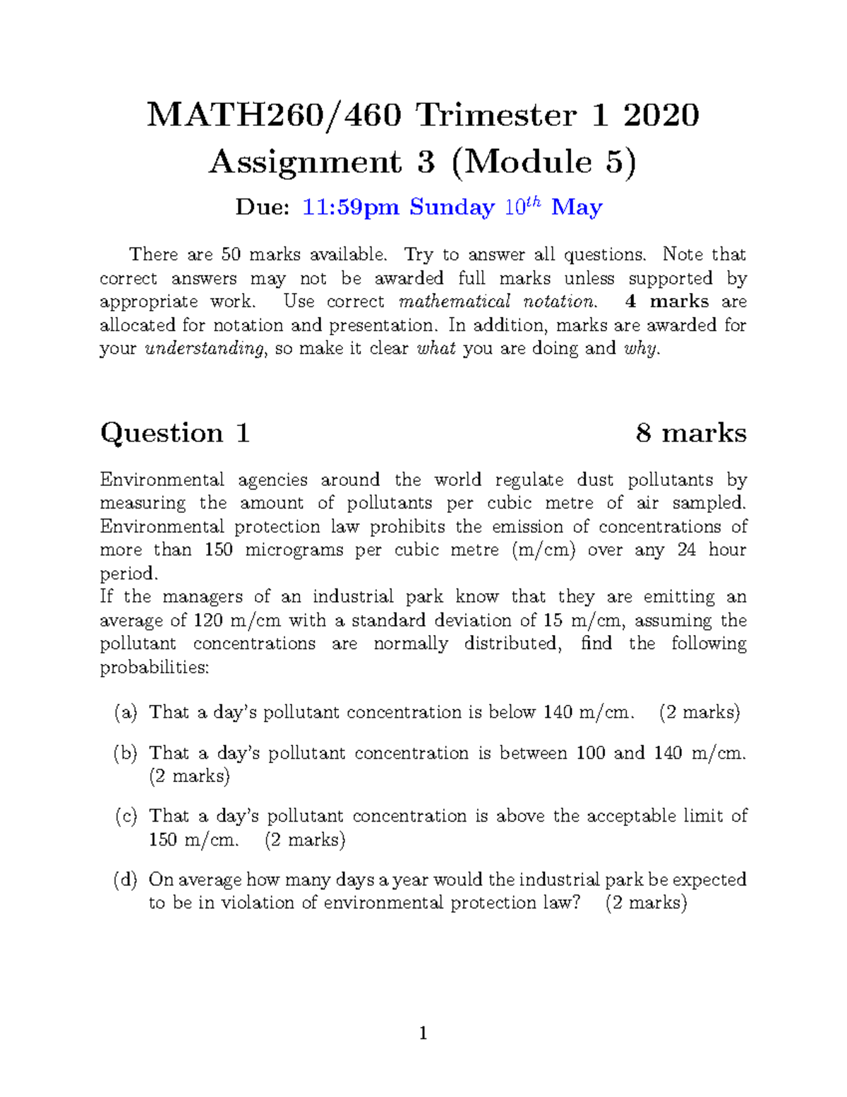 MATH260 Assignment 3 Problem Set 2020 - MATH260 - UNE - Studocu