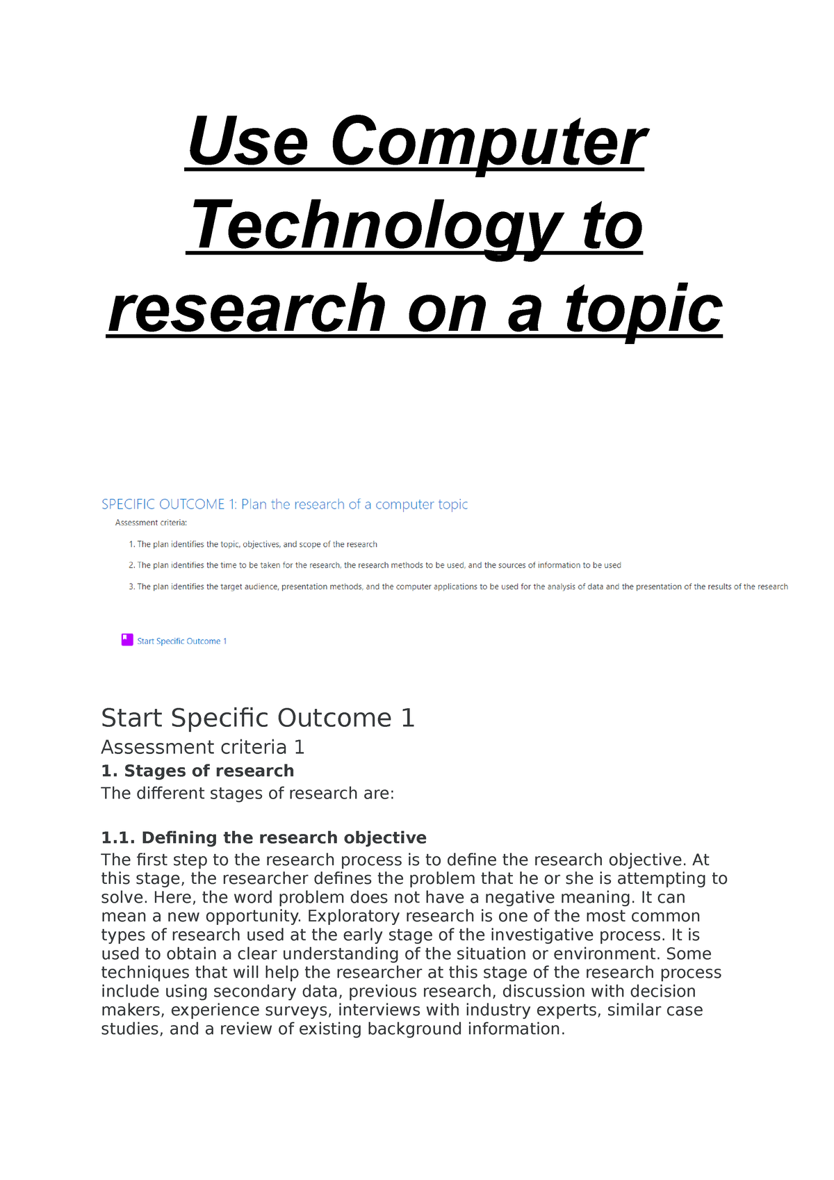 plan the research of a computer topic