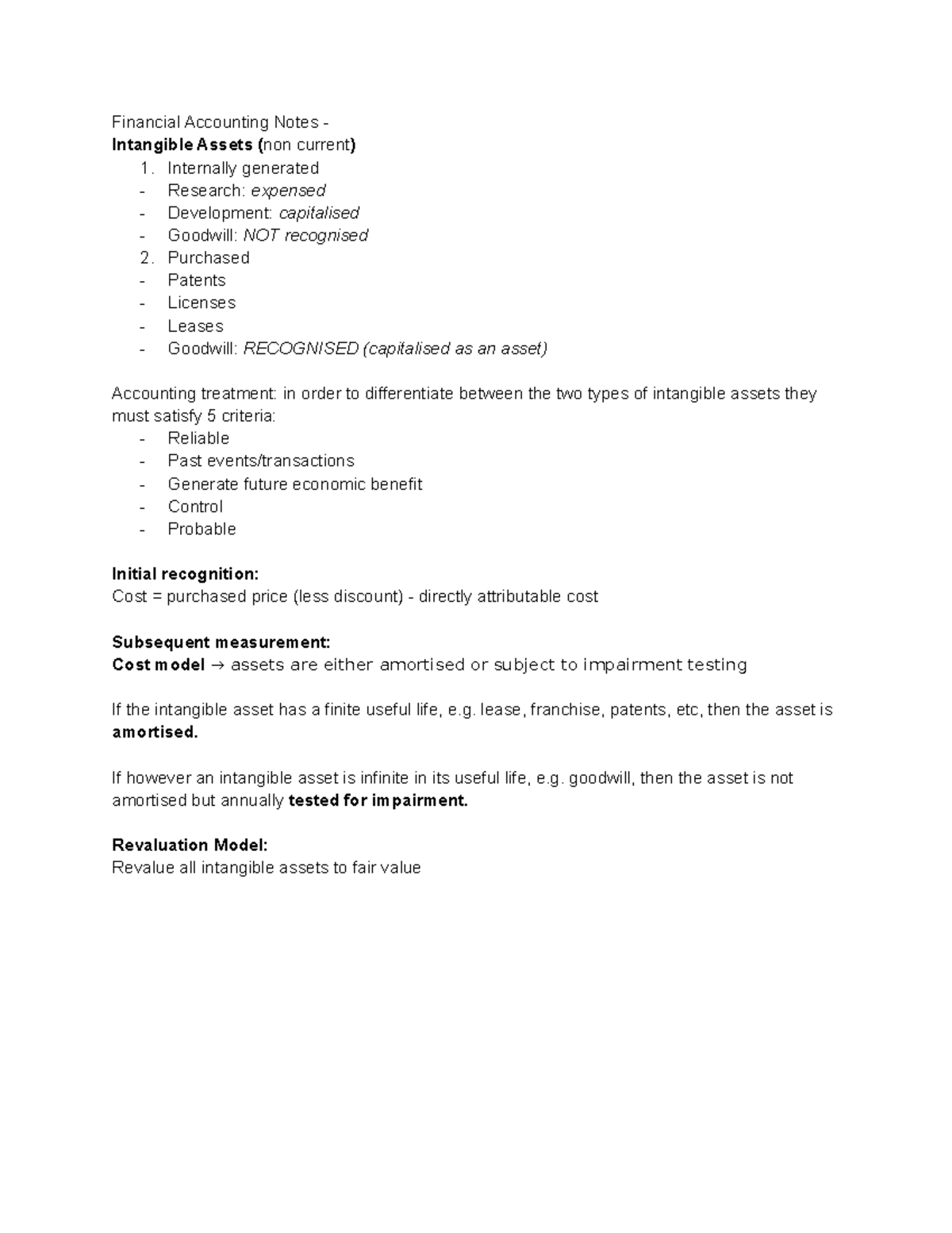 ACCT2542 notes - Financial Accounting Notes - Intangible Assets (non ...