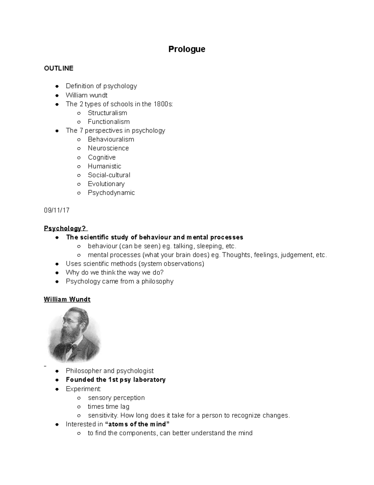 PSY prologue Prologue OUTLINE Definition of psychology William wundt The 2 types of Studocu