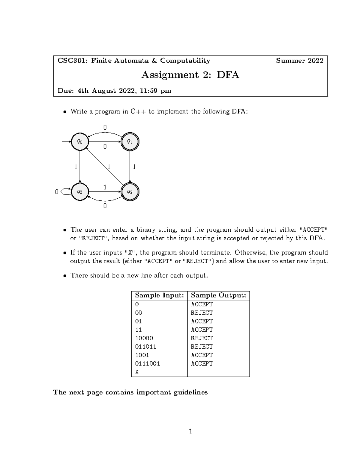 Csc301a2 - Assignmet - CSC301: Finite Automata & Computability Summer ...