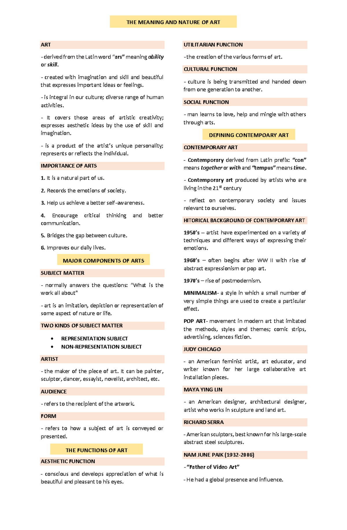 ABM 12- Reviewer - THE MEANING AND NATURE OF ART MAJOR COMPONENTS OF ...