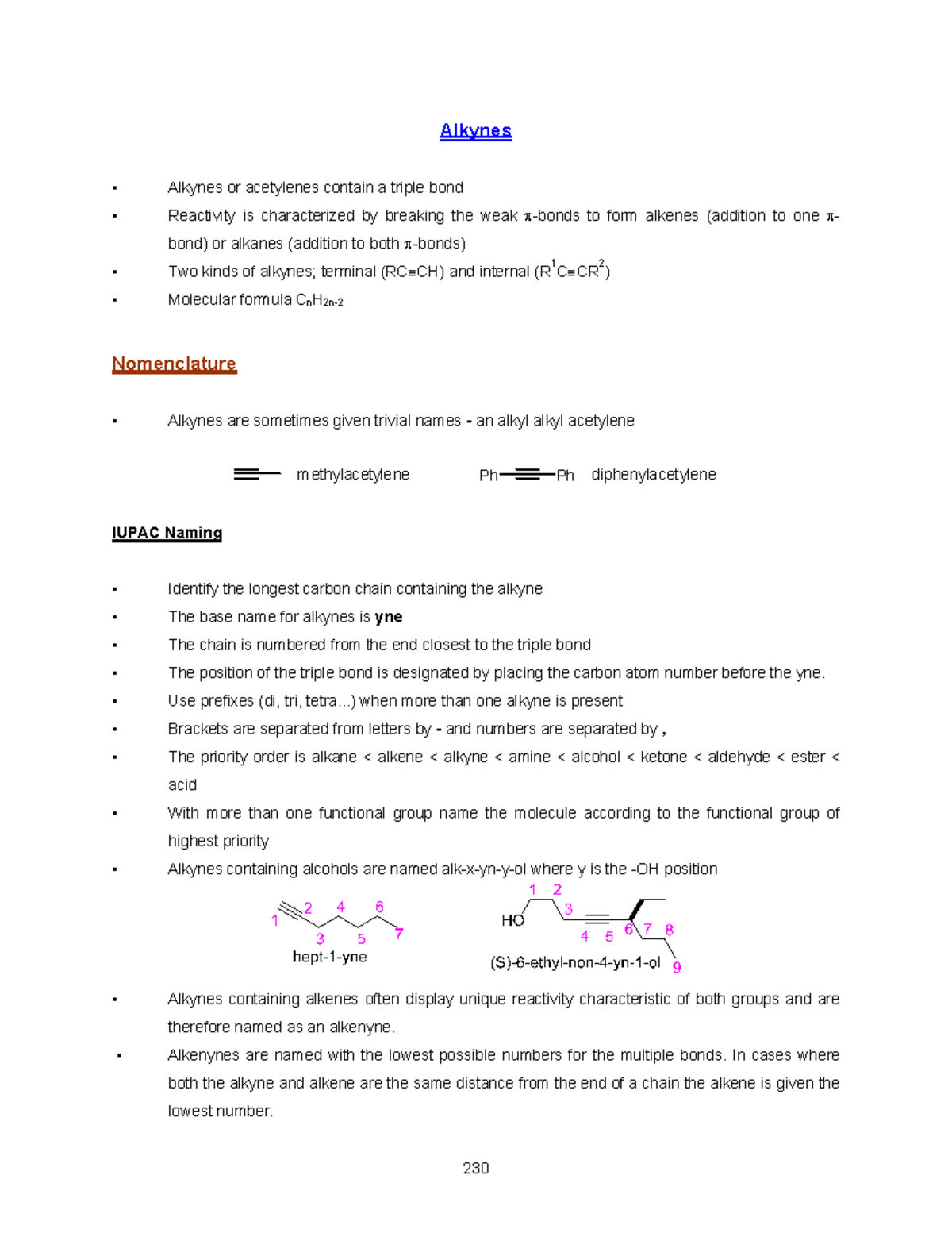 CHEM 241 Chapter 13 Alkynes Notes and Problems - Alkynes Alkynes or ...