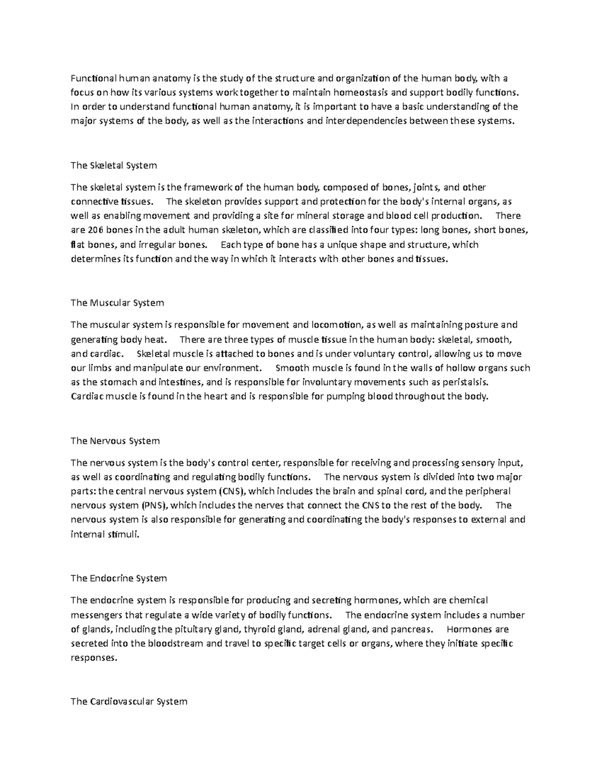 Functional human anatomy note 1 - Functional human anatomy is the study ...