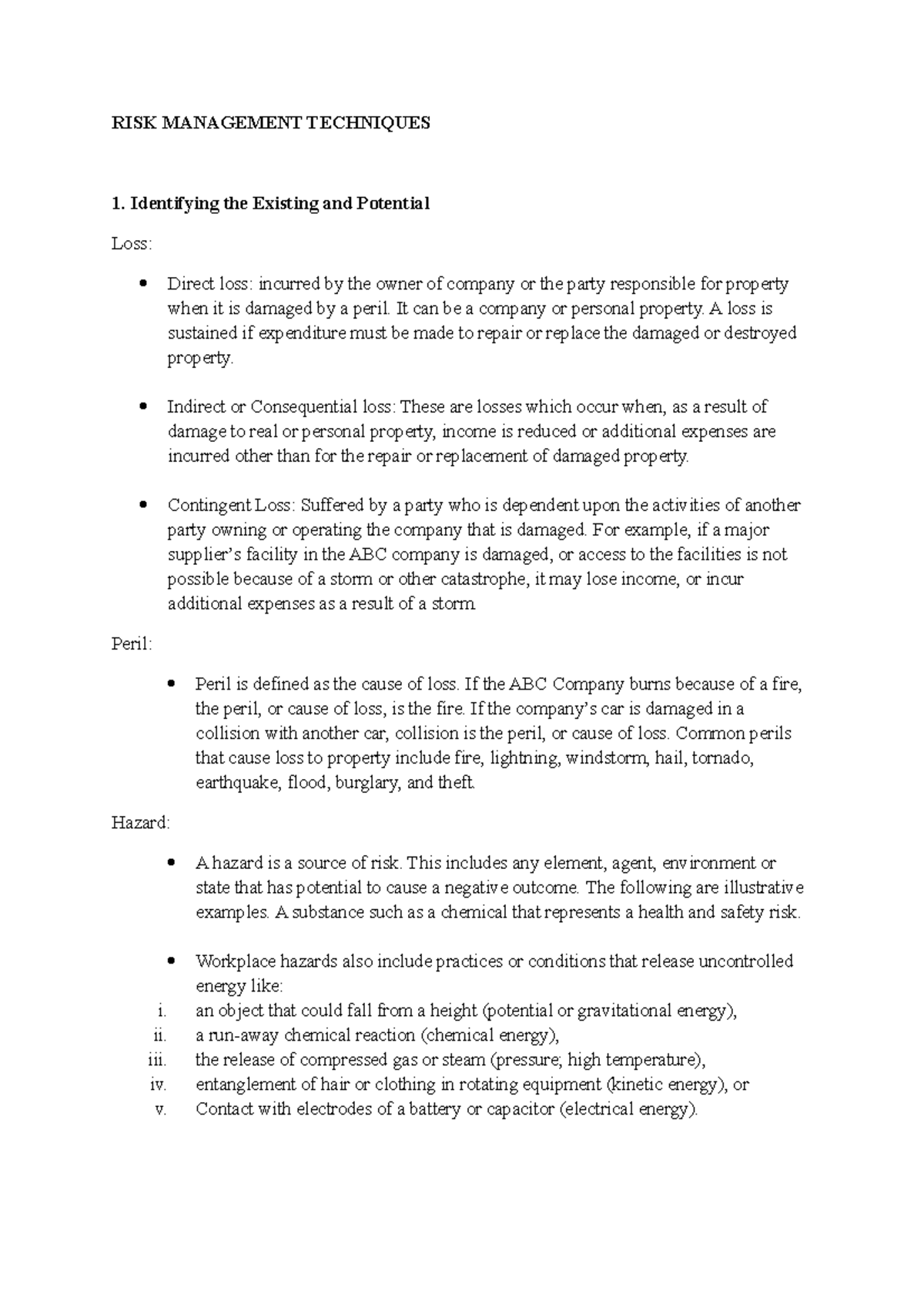 RISK Management Techniques - RISK MANAGEMENT TECHNIQUES 1. Identifying ...