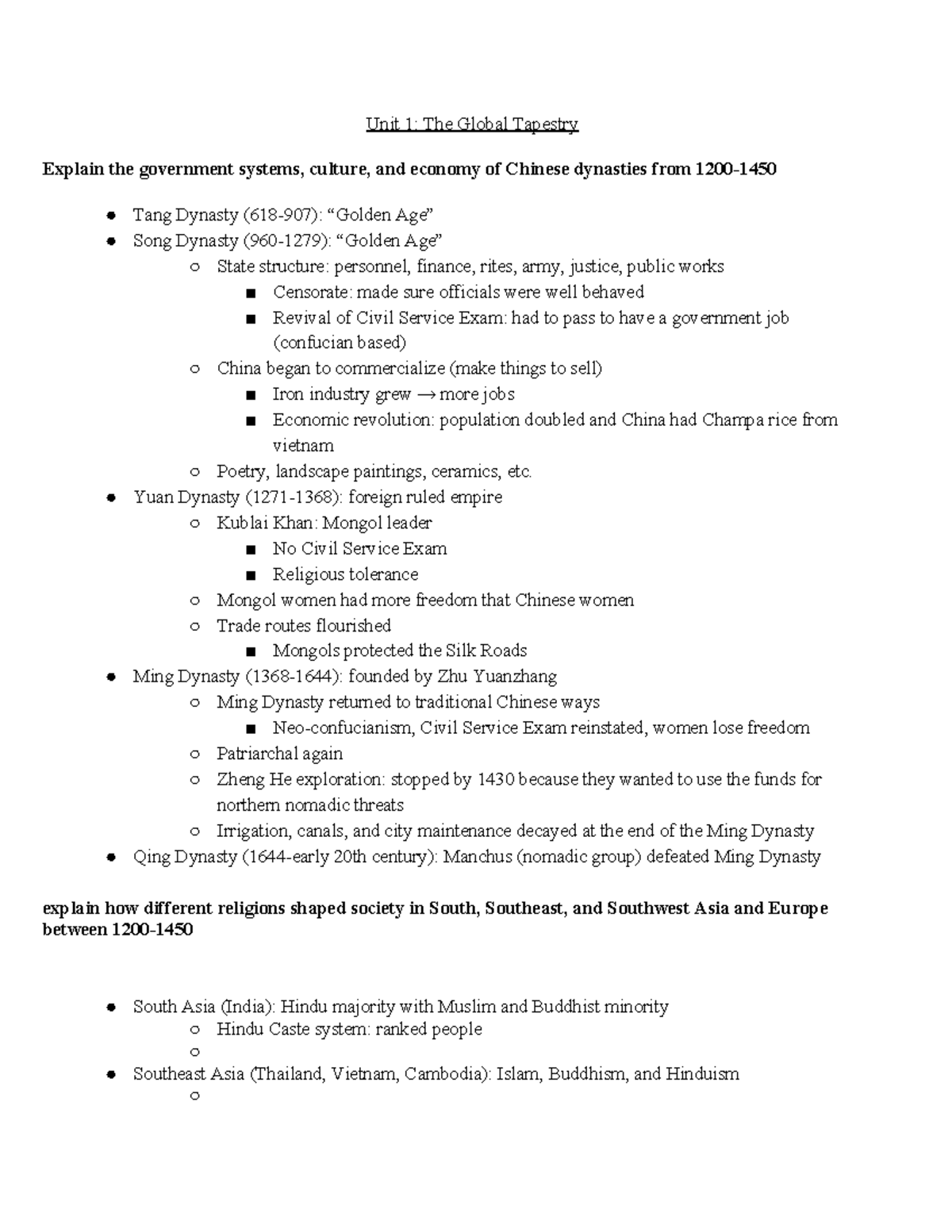 2020 APWH EXAM Terms Unit 1 The Global Tapestry Explain the