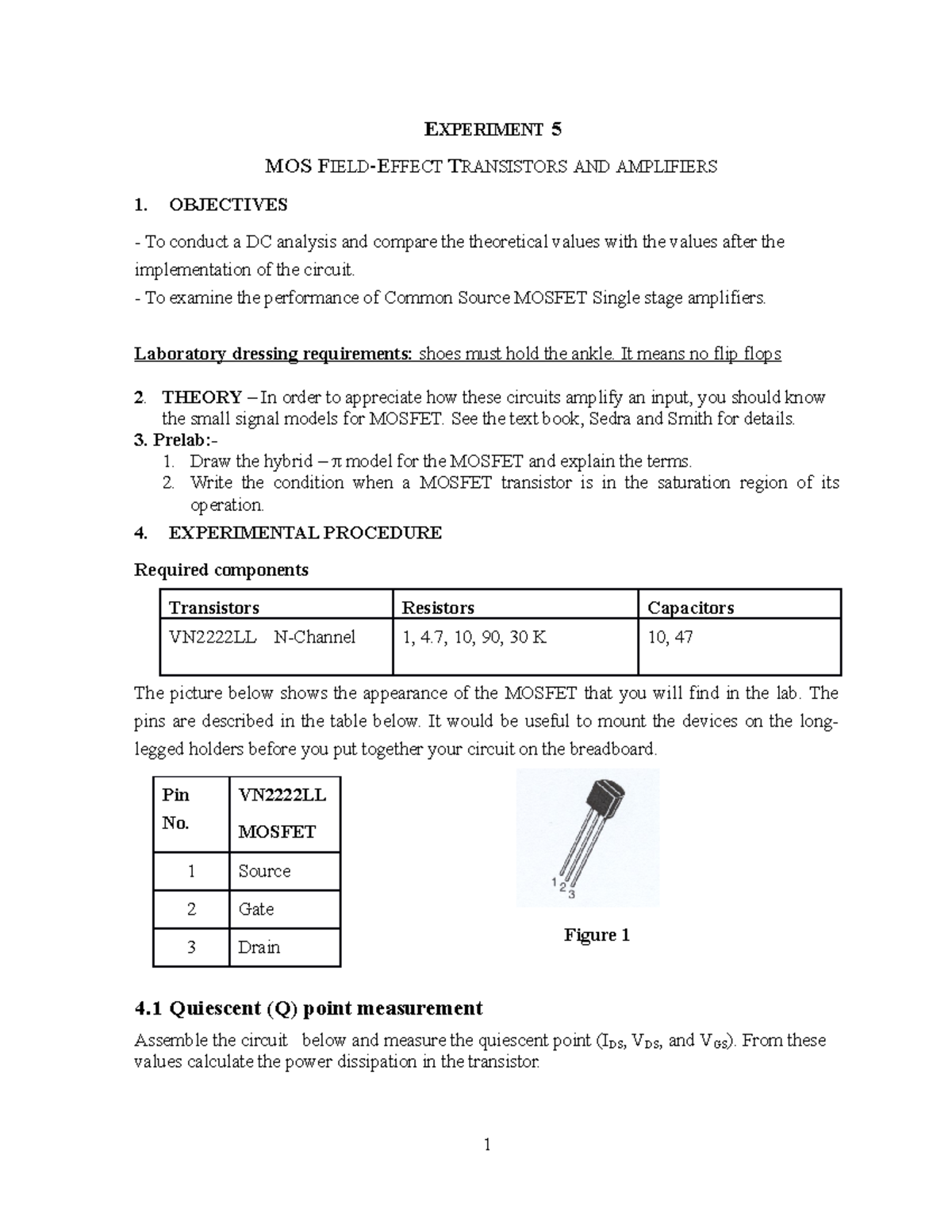 Lab5rev 2019 Summer II EXPERIMENT 5 MOS FIELDEFFECT TRANSISTORS AND