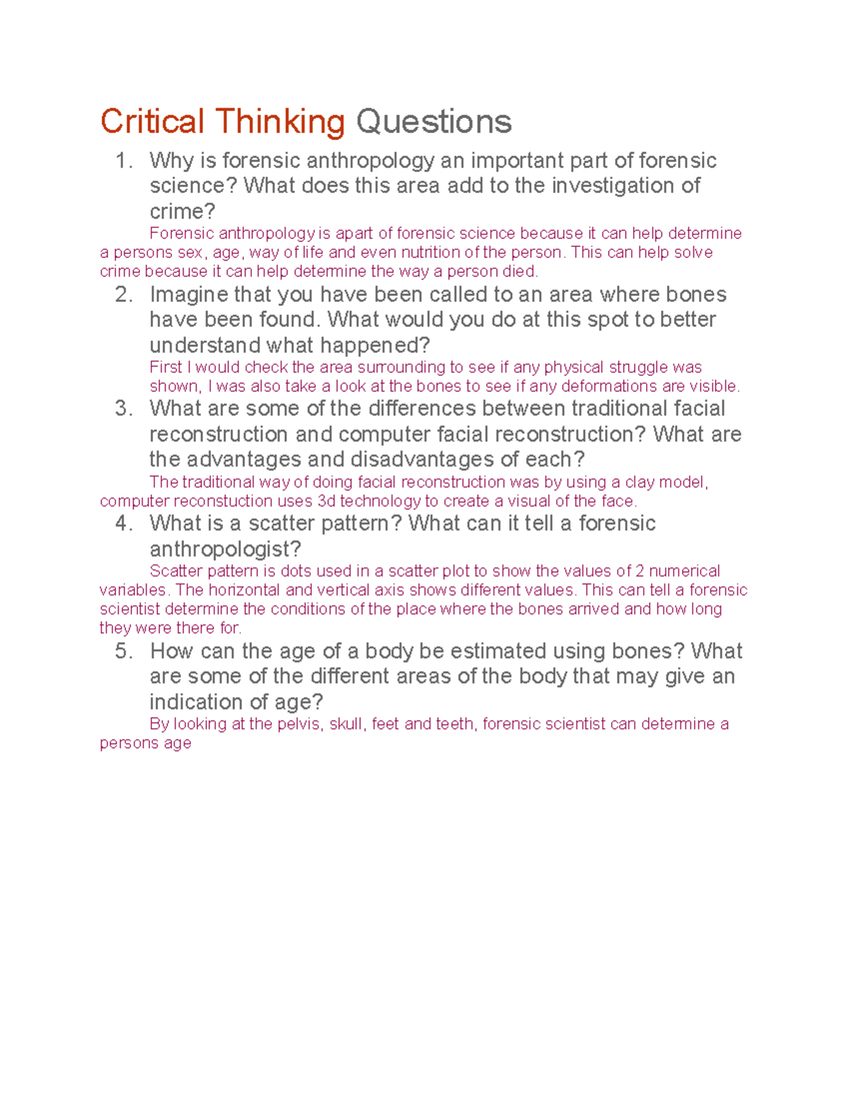 unit 6 critical thinking questions forensic science