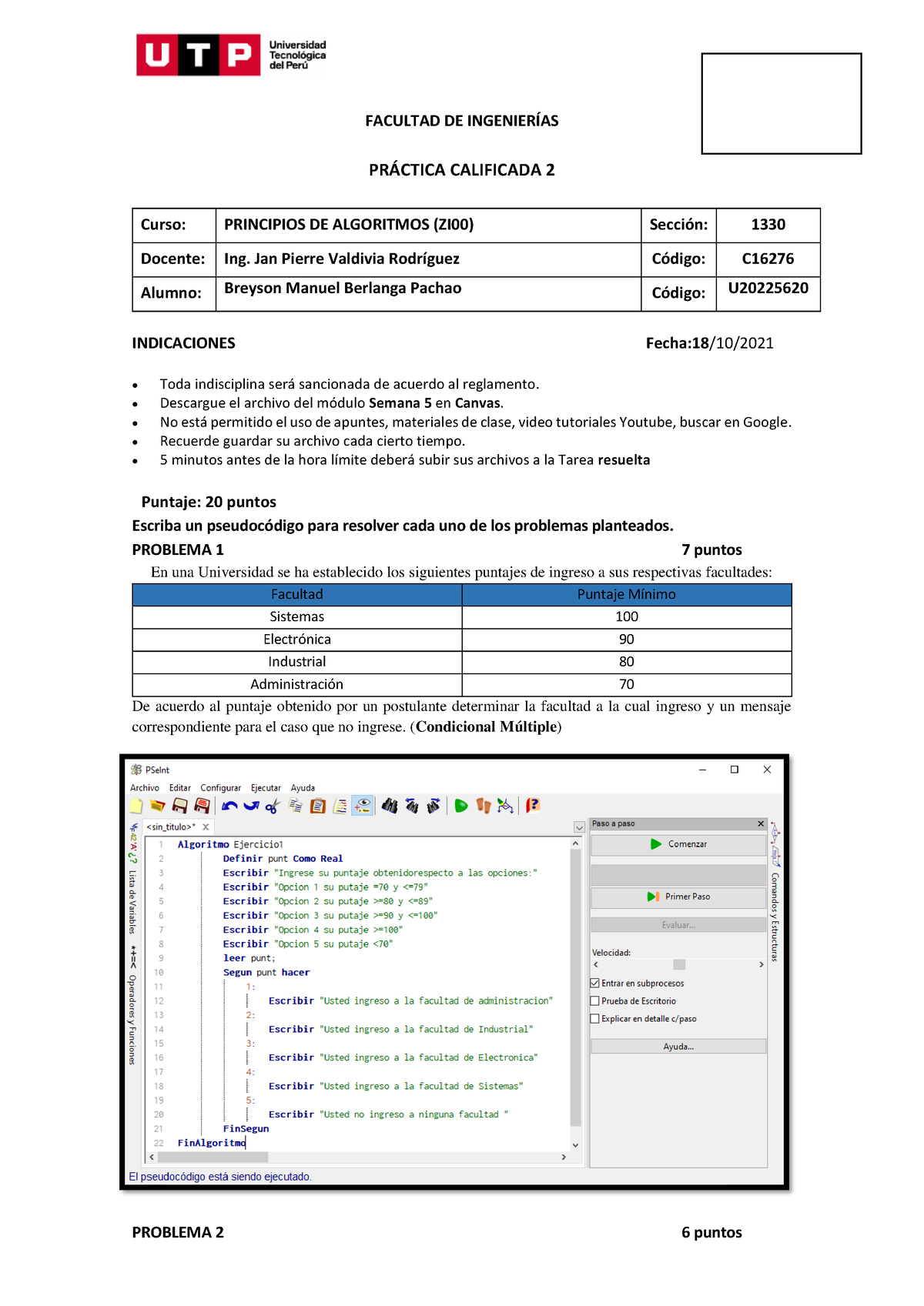 Segunda Practica Calificada 1B - FACULTAD DE INGENIERÕAS PR¡CTICA ...