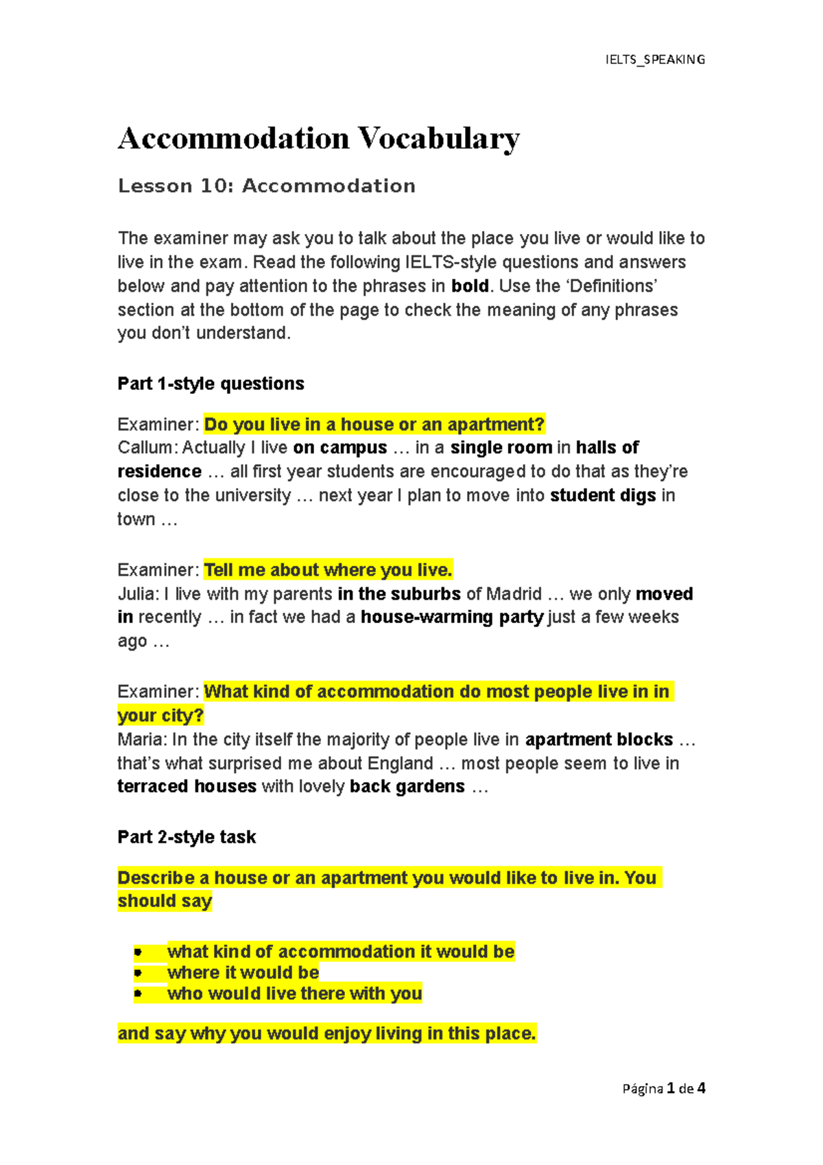 Speaking Vocabulary Lesson 10