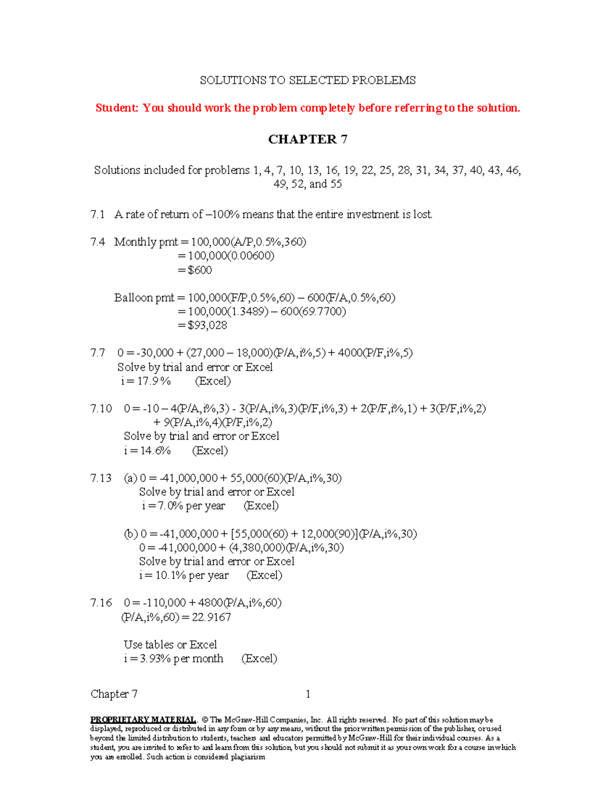 Selected Solutions - 7 - Chapter 7 1 PROPRIETARY MATERIAL. © The McGraw ...