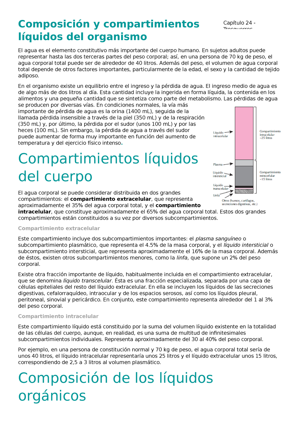 Compartimientos del liquido corporal - Compartimientos del liquido corporal  Un mantenimiento de un - Studocu