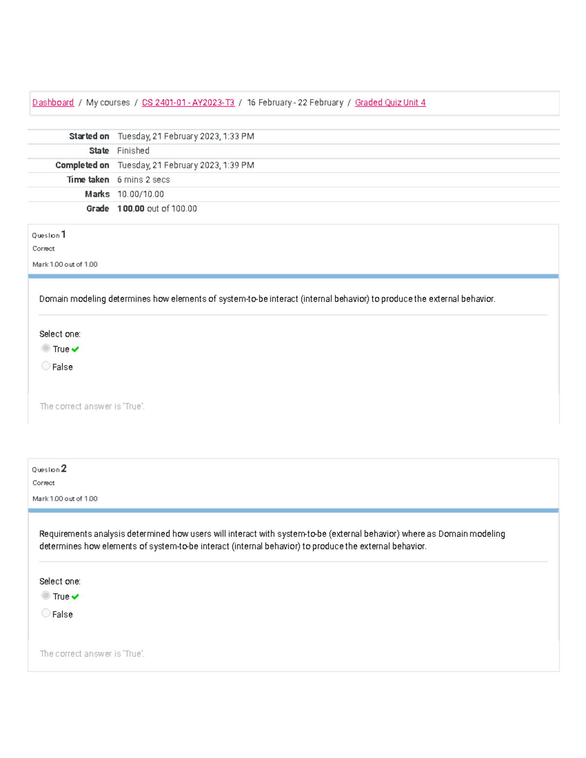Software Engineering 1.Graded Quiz Unit 4 - Started on Tuesday, 21 ...