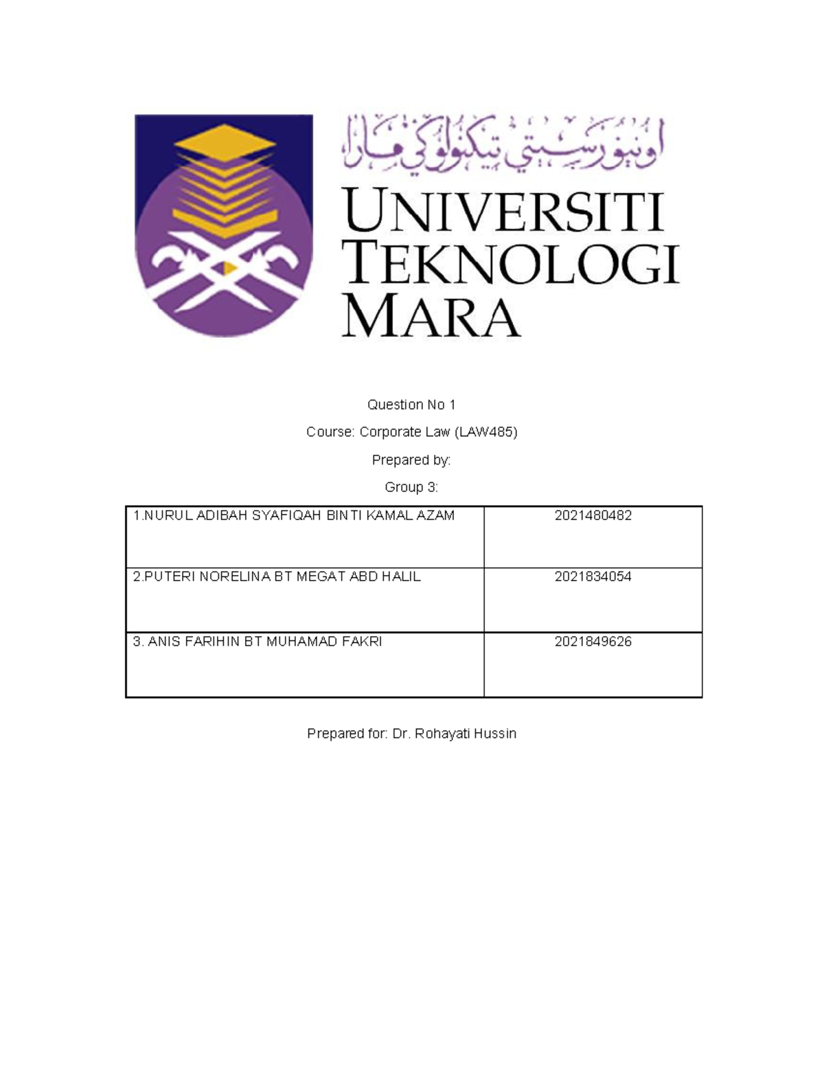 Group Assignment Law485 Meeting Question No 1 Course Corporate Law