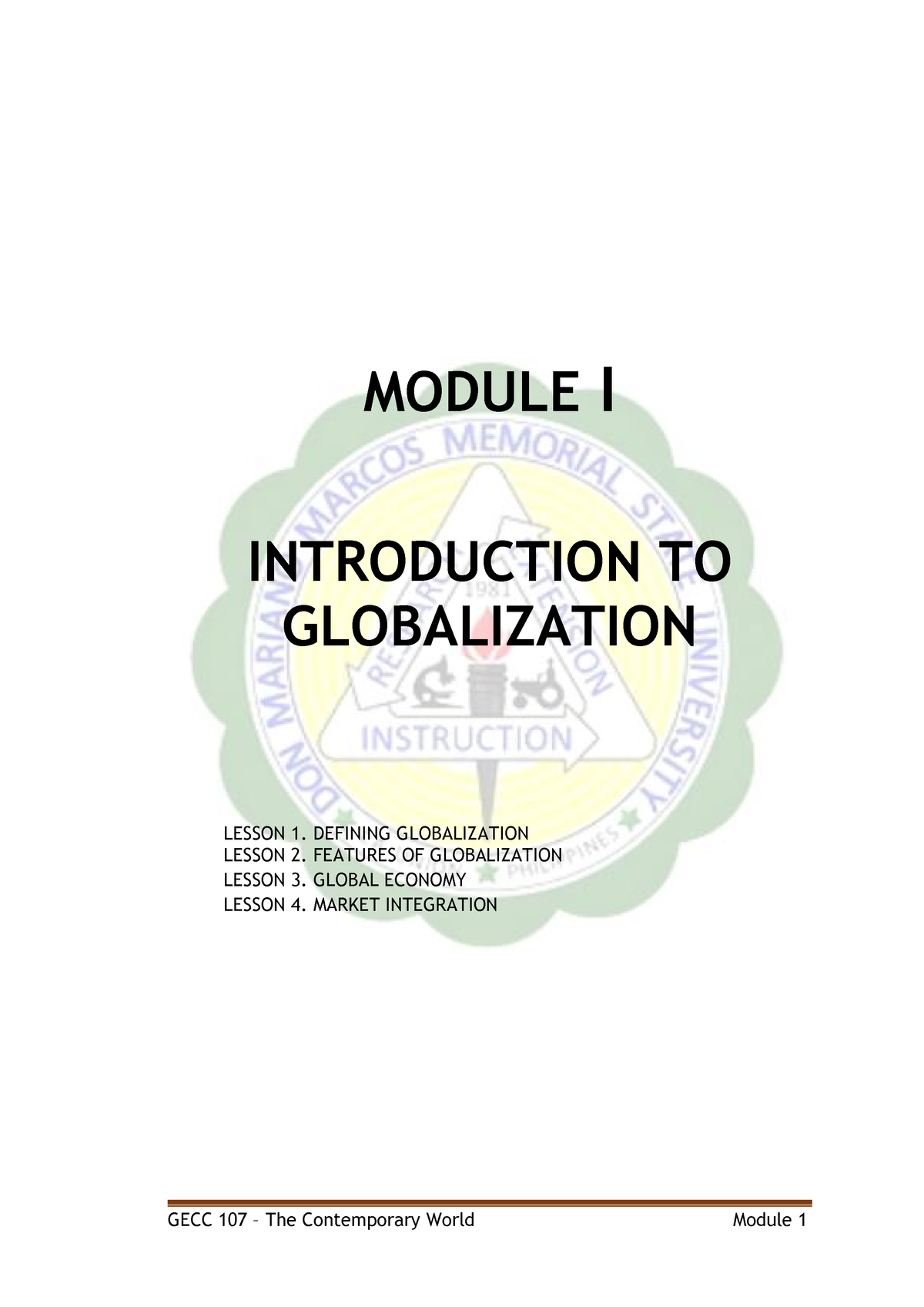 Module-I - MODULE I INTRODUCTION TO GLOBALIZATION LESSON 1. DEFINING ...