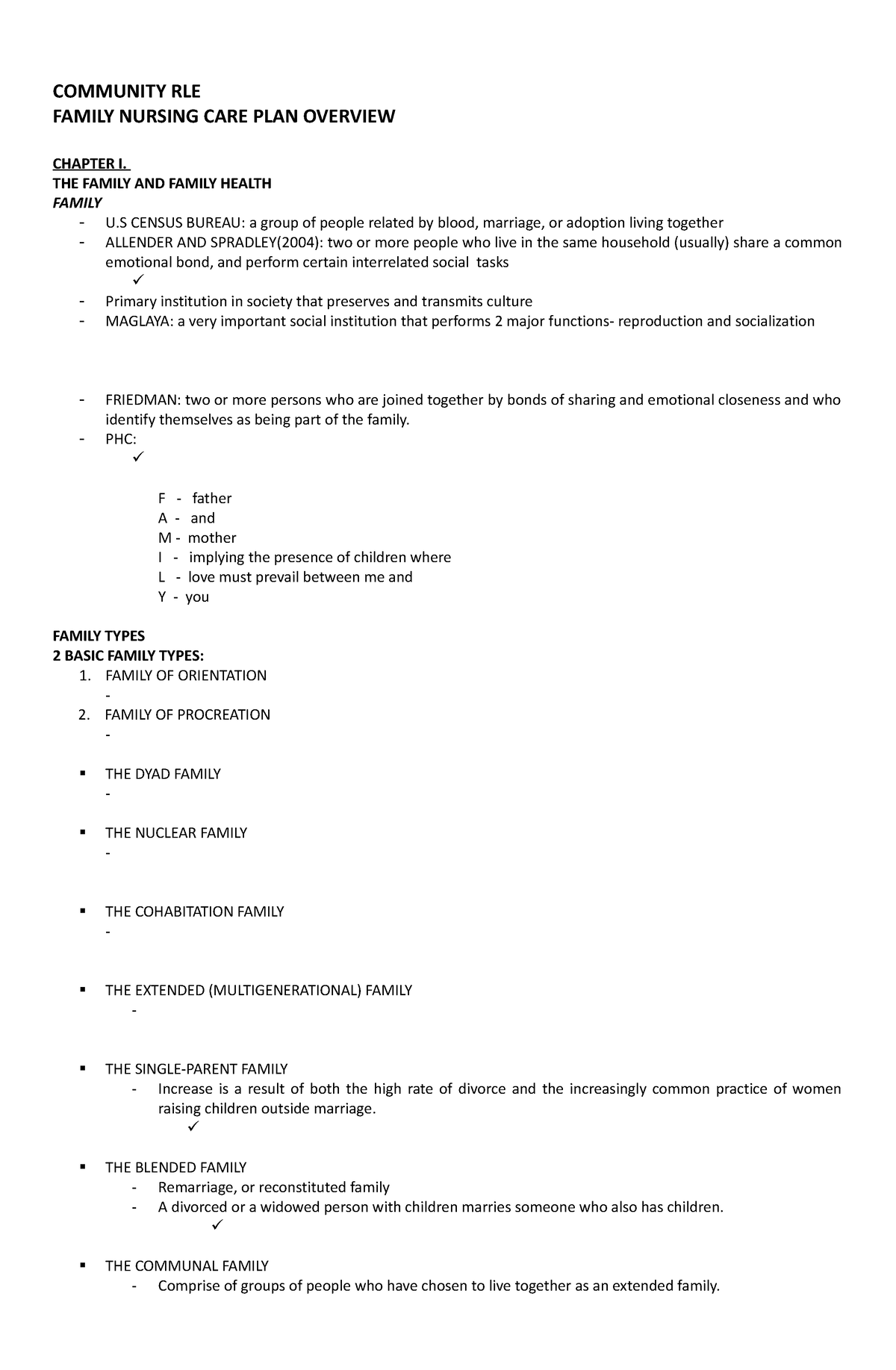 FNCP Notes 3-3 - COMMUNITY RLE FAMILY NURSING CARE PLAN OVERVIEW ...