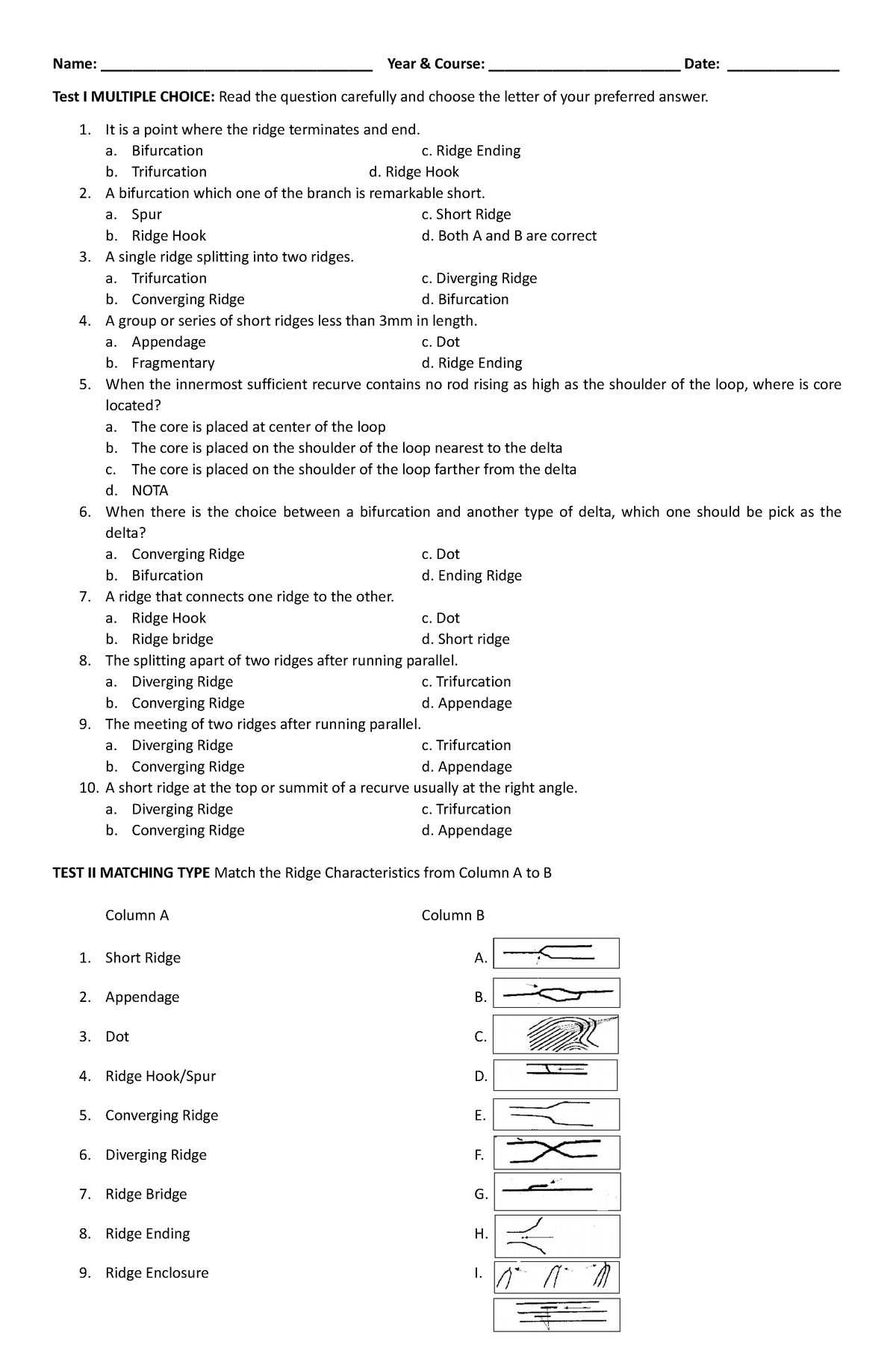 Dactyloscopy-Evaluation - Name: __________________________________ Year ...