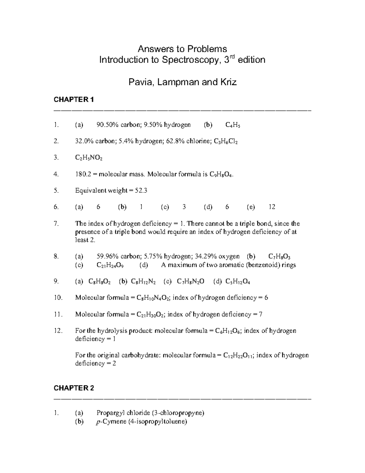 Spectroscopy(pavia) answer Answers to Problems Introduction to