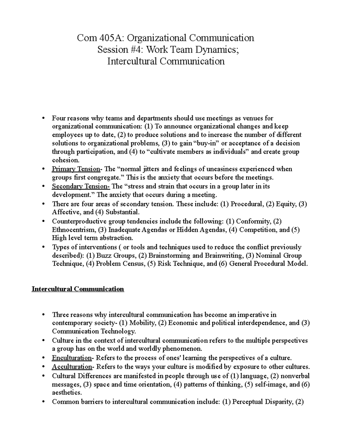 Organizational Communication Session #4; Study Notes - Com 405A ...
