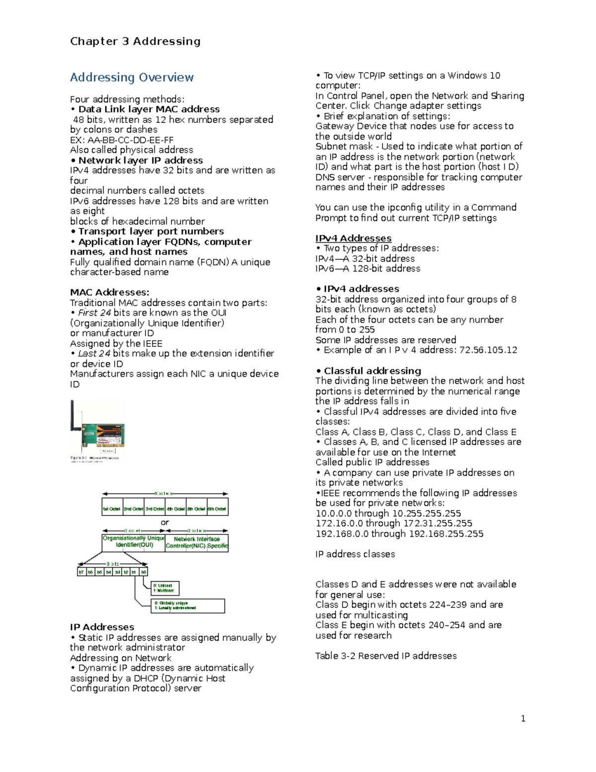 Chapter 3 - Lecture Notes 3 - Addressing Overview Four Addressing ...