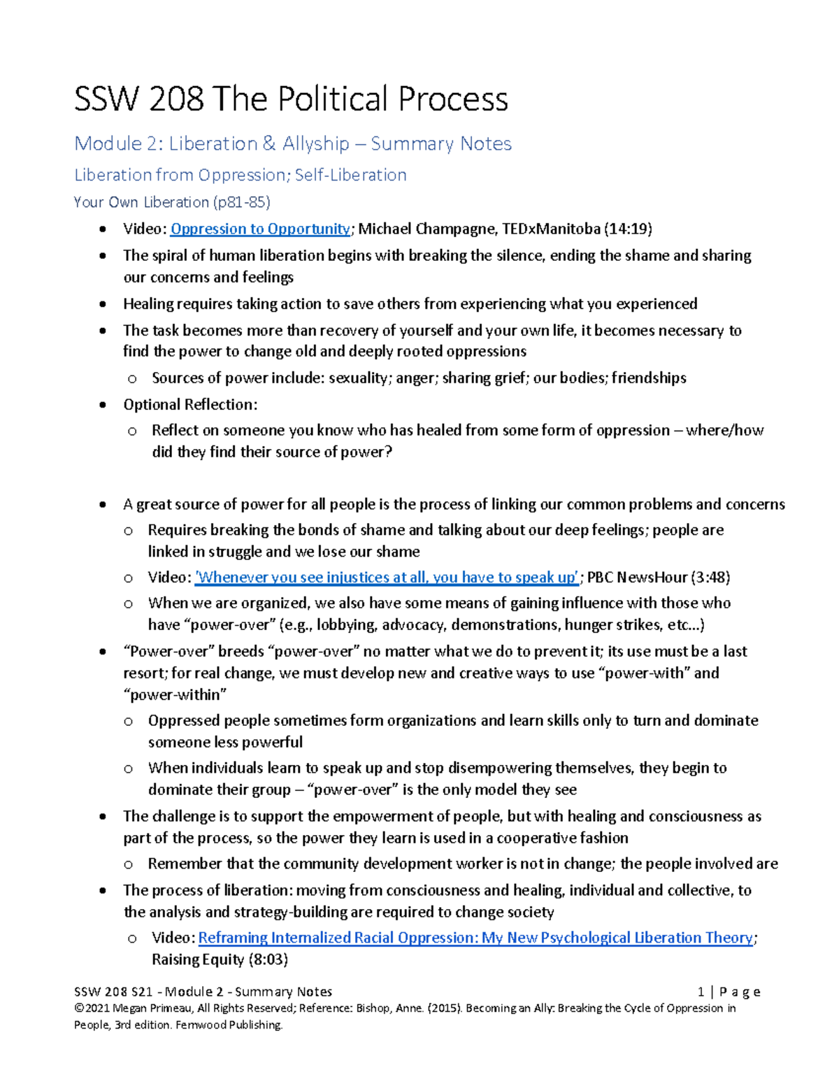 SSW 208 S21 - Module 2 - Summary Notes Becoming an Alley - SSW 208 S21 ...